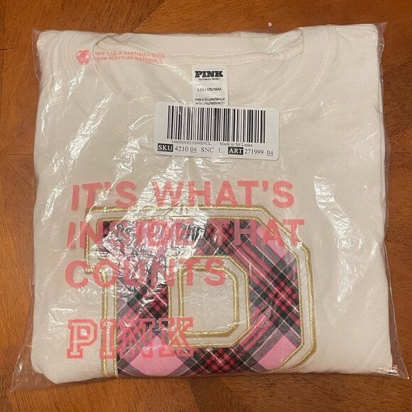 PINK Victoria's Secret "Santa Fav" Cotton Campus Long-Sleeve - Large - NWT - Picture 3 of 5